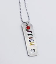 Load image into Gallery viewer, Pewter Bar with Heart Cut Out Necklace - TEACH