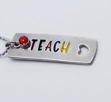 Load image into Gallery viewer, Pewter Bar with Heart Cut Out Necklace - TEACH