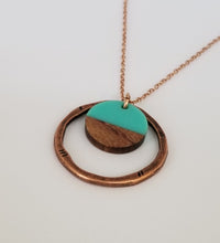 Load image into Gallery viewer, Resin &amp; Wood Turquoise Disk Drop Necklace
