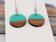 Load image into Gallery viewer, Resin &amp; Wood Disc Drop Earrings
