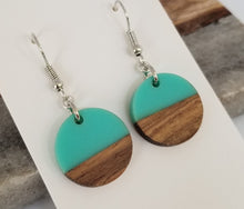 Load image into Gallery viewer, Resin &amp; Wood Disc Drop Earrings
