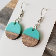 Load image into Gallery viewer, Resin &amp; Wood Disc Drop Earrings
