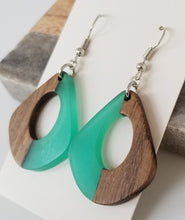 Load image into Gallery viewer, Resin &amp; Wood Pear Drop Earrings
