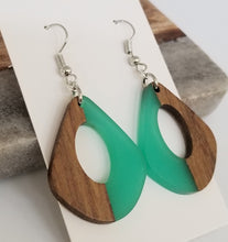 Load image into Gallery viewer, Resin &amp; Wood Pear Drop Earrings
