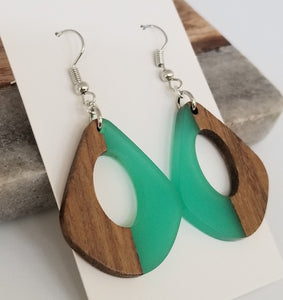 Resin & Wood Pear Drop Earrings