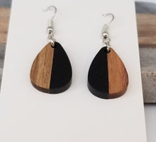 Load image into Gallery viewer, Resin &amp; Wood Black Petite Teardrop Earrings
