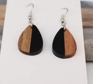 Resin & Wood Black Petite Teardrop Earrings