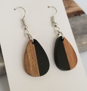 Resin & Wood Black Petite Teardrop Earrings