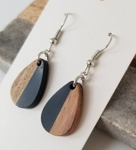 Resin & Wood Black Petite Teardrop Earrings