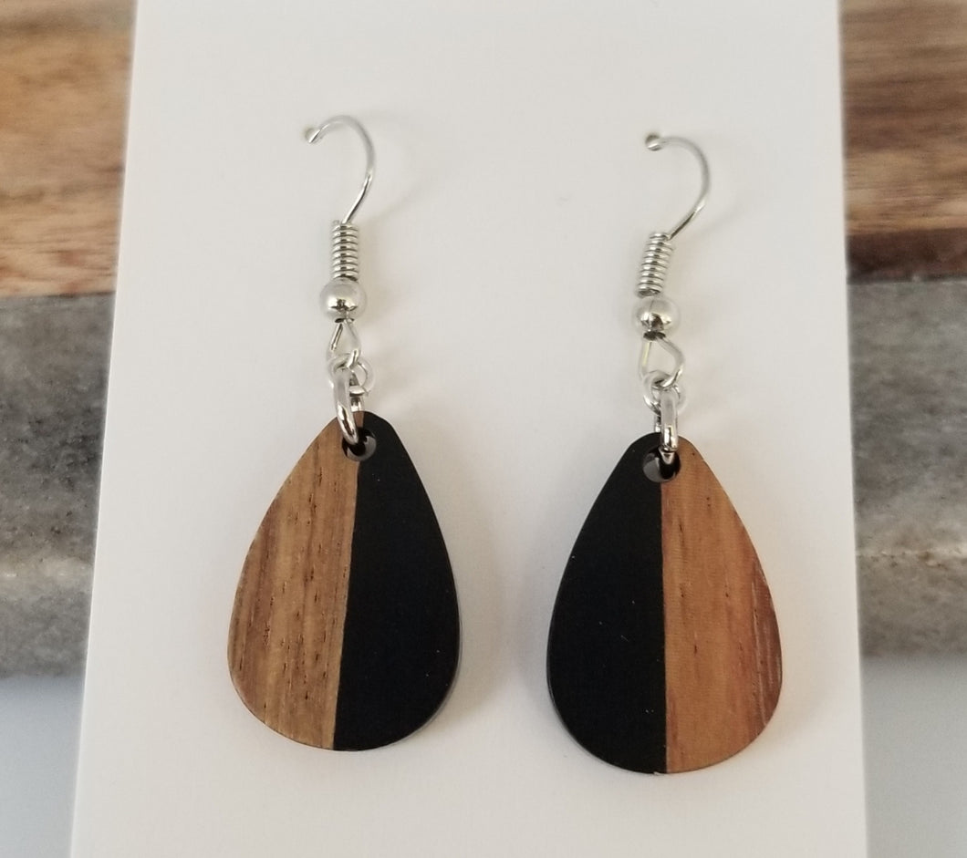 Resin & Wood Black Petite Teardrop Earrings