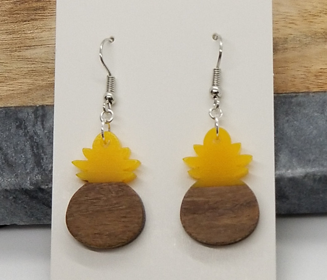 Resin & Wood Pineapple Drop Earrings