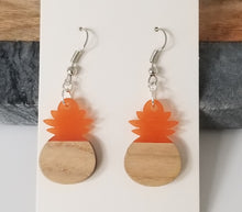 Load image into Gallery viewer, Resin &amp; Wood Pineapple Drop Earrings
