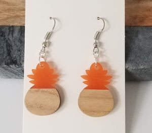 Resin & Wood Pineapple Drop Earrings