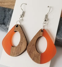 Load image into Gallery viewer, Resin &amp; Wood Pear Drop Earrings
