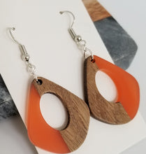 Load image into Gallery viewer, Resin &amp; Wood Pear Drop Earrings
