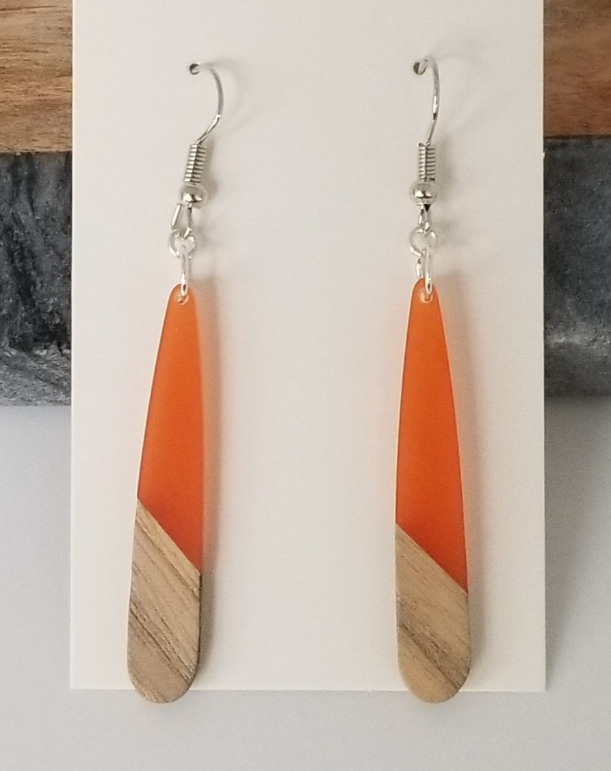 Resin & Wood Stick Drop Earrings