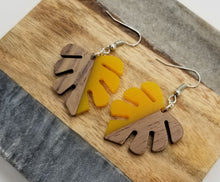 Load image into Gallery viewer, Resin &amp; Wood Monstera Leaf Drop Earrings
