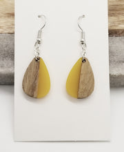 Load image into Gallery viewer, Resin &amp; Wood Yellow Petite Teardrop Earrings
