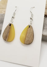 Load image into Gallery viewer, Resin &amp; Wood Yellow Petite Teardrop Earrings
