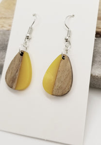 Resin & Wood Yellow Petite Teardrop Earrings